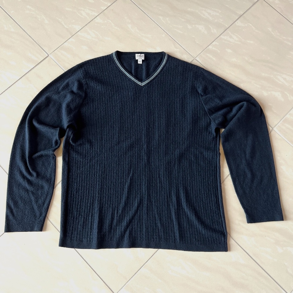#2728 ARMANI COLLEZIONI CASHMERE MEN'S V-NECK DARK BLUE SWEATER XXL